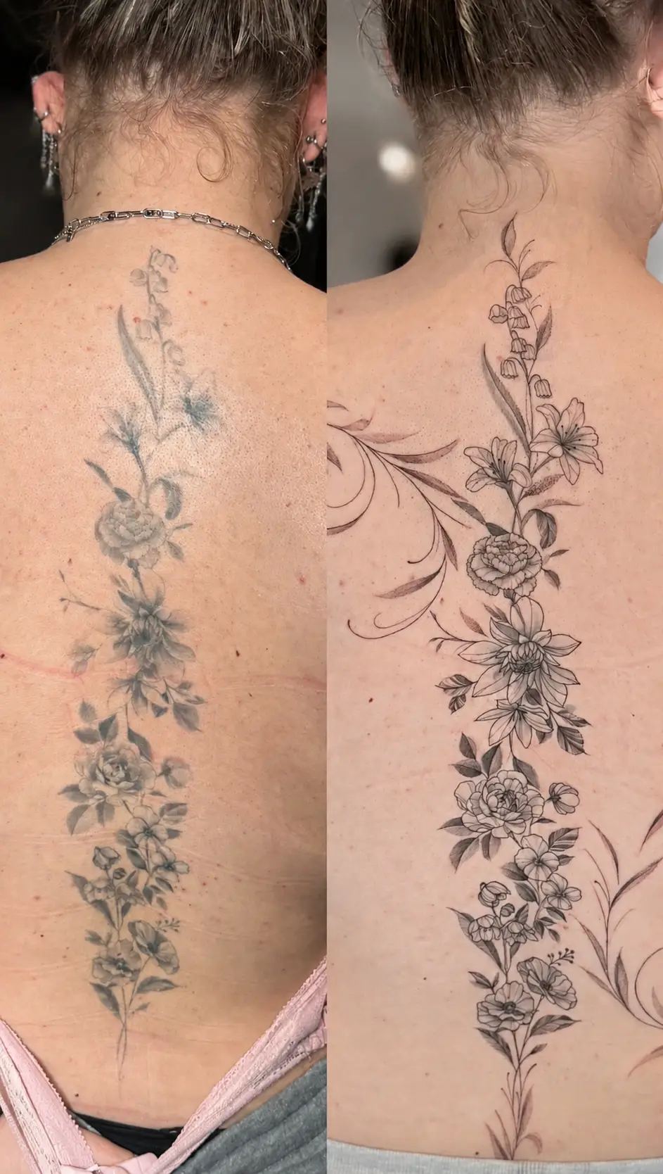 rafraichissement ancien tatouage floral, LA FRATRIE TATTOO à Nice